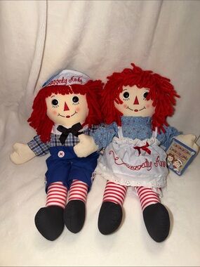 Raggedy Ann & Andy Plush Doll Set - Red Hair, Blue & White Outfits